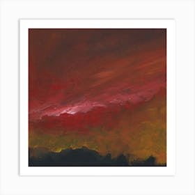 oil painting landscape artwork beige red orange black sunrise sunset sky impressionism impressionist dark deep depression Art Print