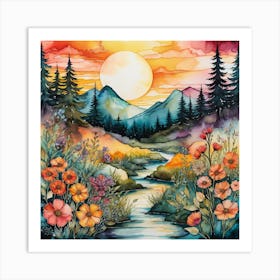 Sunset In The Mountains Art Print