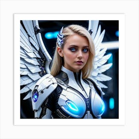 Futuristic Girl With Wings Art Print