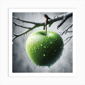 Green Apple On A Branch Art Print