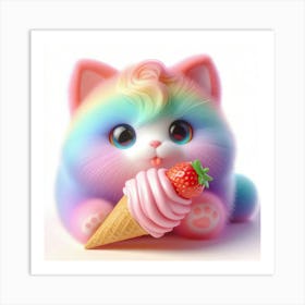 Rainbow Kitten Eating Ice Cream 1 Art Print