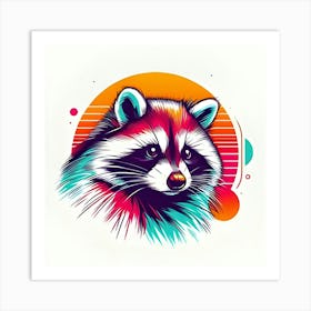 A Sketch Of A Raccoon In Bright Colors And Minimalist Composition Art Print