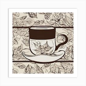 Coffee Cup With Leaves Vector Art Print