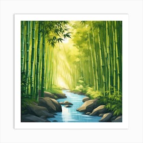 A Stream In A Bamboo Forest At Sun Rise Square Composition 244 Art Print