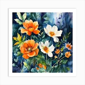 Orange And White Flowers 2 Art Print