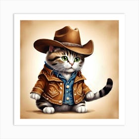 Cat In A Cowboy Costume Art Print