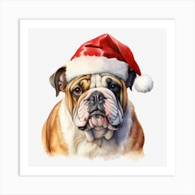 Bulldog With Santa Hat Art Print