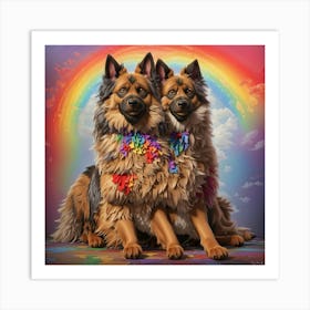 Vivid Oil Painting Of A Belgian Tervuren With A Rainbo Art Print