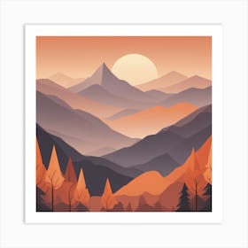 Misty mountains background in orange tone 103 Art Print