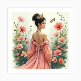 Elegant Empress With Watercolor Vibrant Garden 1 Art Print