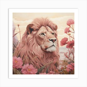 Lion Pink Jungle Animal Portrait Art Print