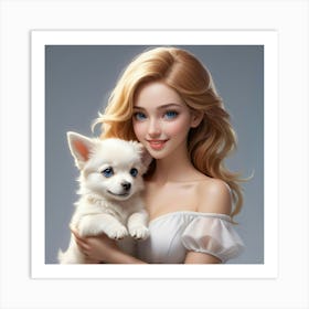 Cute Girl With Dog 1 Art Print