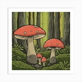 Mushroom In The Forest 4 Art Print