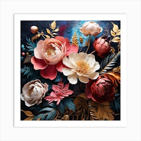 Paper Flowers On A Dark Background Art Print