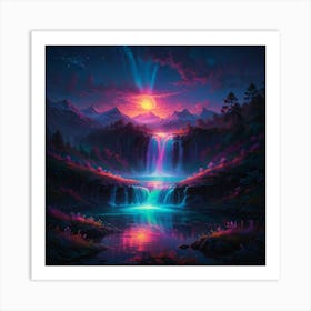 Waterfall At Night 14 Art Print