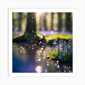 The Bluebell Wood lit by Early Moonlight Art Print