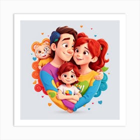 Family Cartoon Illustration Art Print