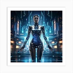 Artificial Intelligence Embodied In A Sleek Futuristic Cybernetic Figure Stands At The Center Of A (1) Art Print