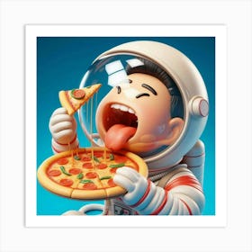 Astronaut Eating Pizza 1 Art Print