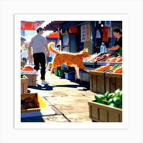 Cat In A Market Art Print