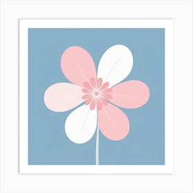 A White And Pink Flower In Minimalist Style Square Composition 148 Art Print