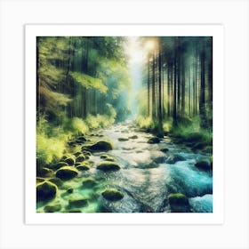 Stream In The Forest Art Print