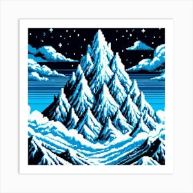 8-bit snowy mountain peak Art Print