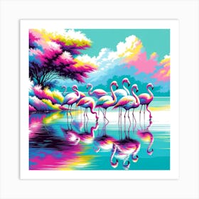 Flamingos By The Lake Art Print