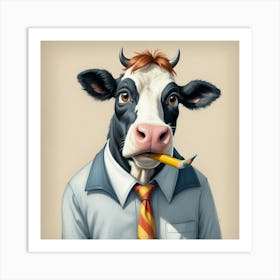 Cow With A Pencil 1 Art Print