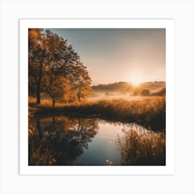 Sunrise Over A Pond Art Print