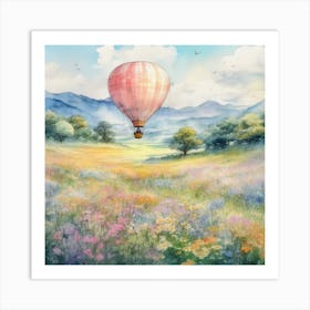 Hot Air Balloon In The Meadow Art Print