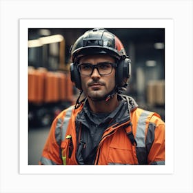 Photo Man With Helmet Working Logistic 1 Art Print