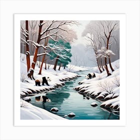 Panda Bears In The Snow Art Print