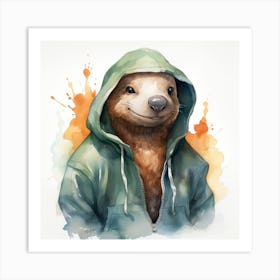 Watercolour Cartoon Platypus In A Hoodie 2 Art Print