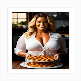 Woman Holding A Plate Of Pizza Art Print