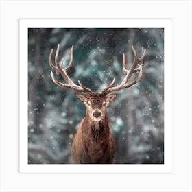 Stag In The Snow 1 Art Print