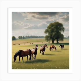 Horses In The Field Art Print