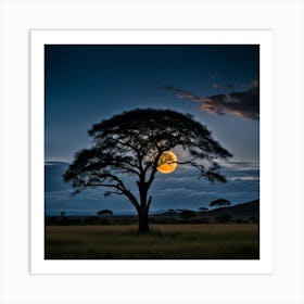 Full Moon Over The Savannah Art Print