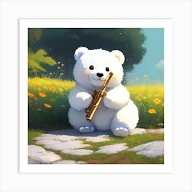 Teddy Bear Playing Flute Art Print