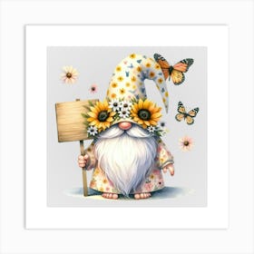 Watercolor Sunflower Gnomes 15 Art Print