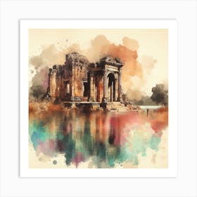 Watercolor Of A Temple 1 Art Print