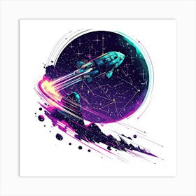 Spaceship In Space.Generated AI. Wall Art Print Póster