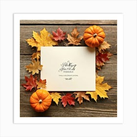 An Autumn Themed Holiday Card Adorning A Vintage Rustic Wooden Finish Laden With A Hand Drawn Dispu (3) Art Print