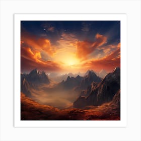 Colourful Sunset Over Mountain Range Art Print