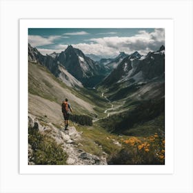 Man Hiking In The Mountains Art Print