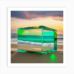 Glass Cube On The Beach 1 Art Print