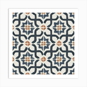 Moroccan Tile, Oriental Art, North African Ethnic Decor in Blue and Orange 3 Art Print