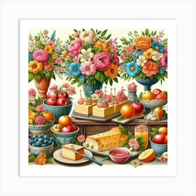 Table Full Of Flowers Art Print