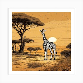 Giraffe In The Savannah 1 Art Print