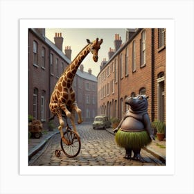 Giraffe And Hippo Art Print